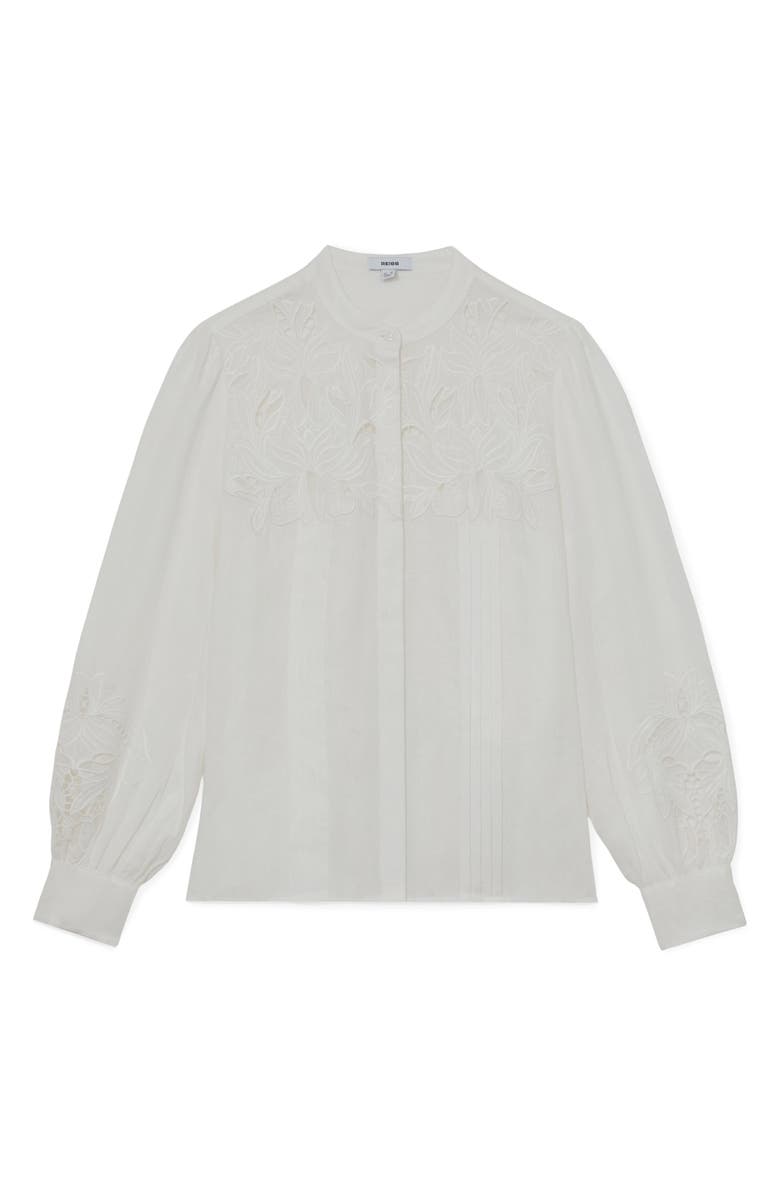 Reiss Ida Pleated Linen Button-Up Shirt, Alternate, color, Ivory