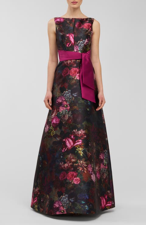 Nicoletta Floral Sleeveless A-Line Gown
