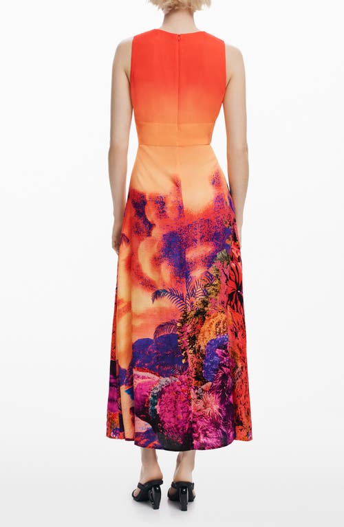 Desigual Print Sleeveless Maxi Dress In Orange/dark Pink