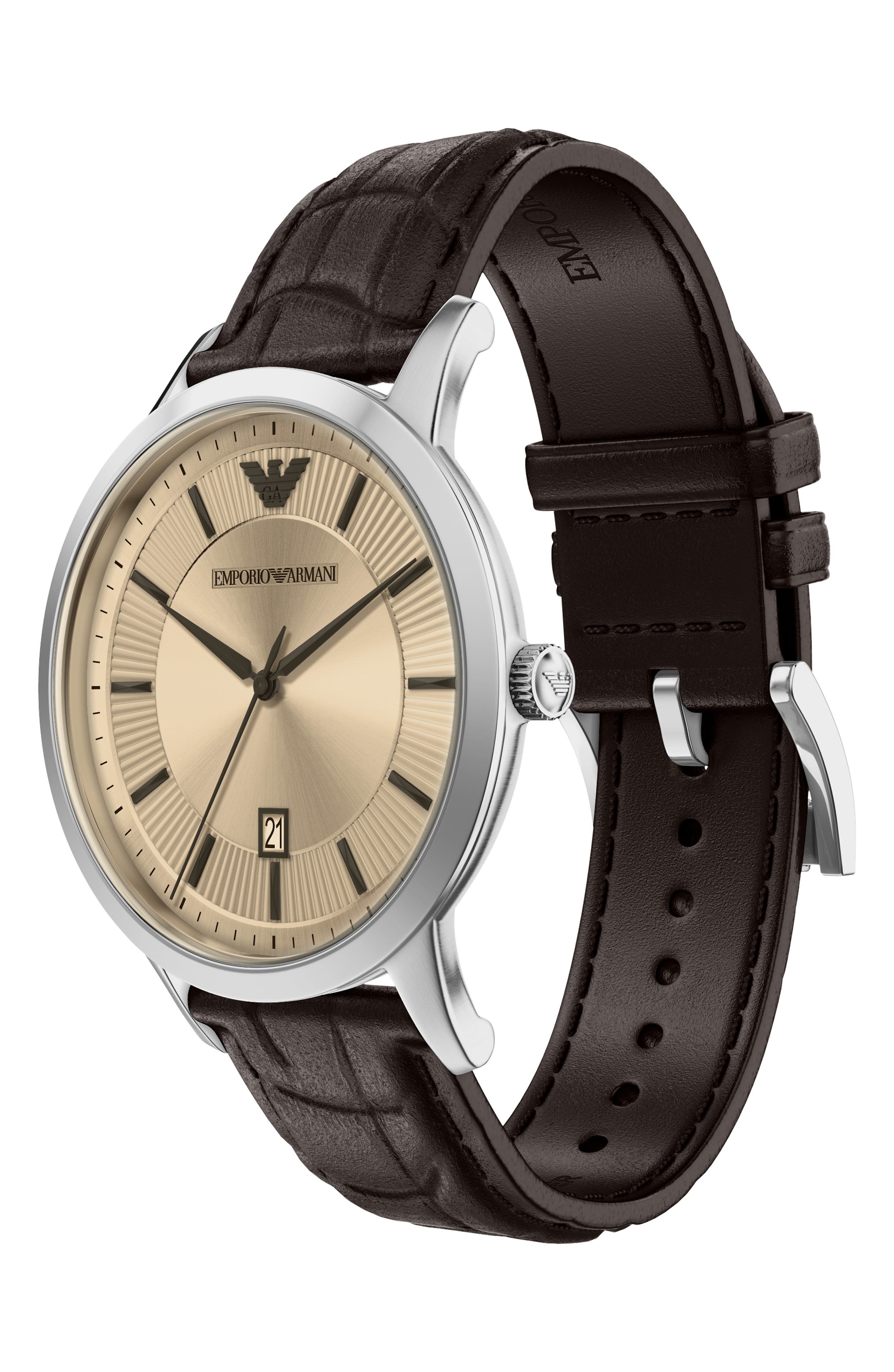 Three-Hand Leather Strap Watch, 43mm (Men) | Nordstrom