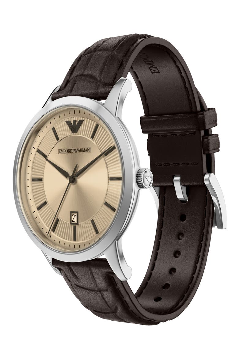Archetipo Three-Hand Brown Leather Watch, 43mm, Alternate, color, BROWN