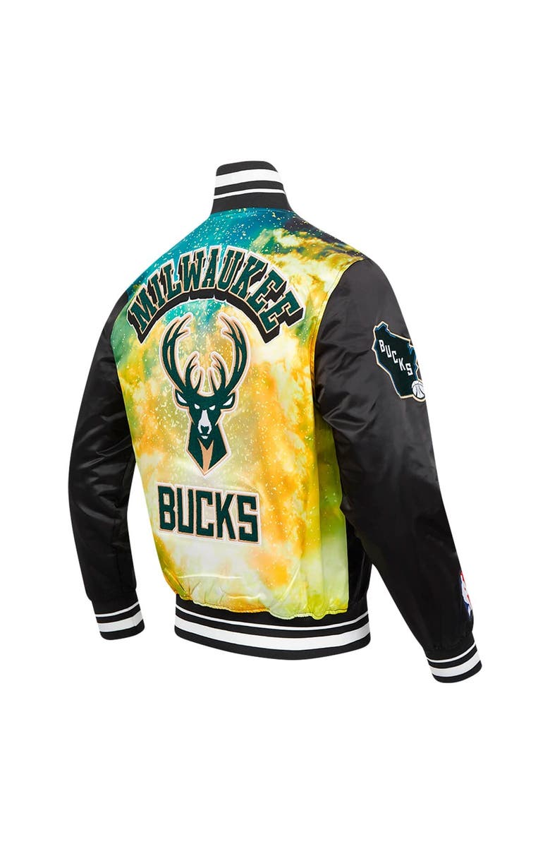 PRO STANDARD Men's Pro Standard Black Milwaukee Bucks Sublimated Satin Full-Snap Jacket, Alternate, color, Black