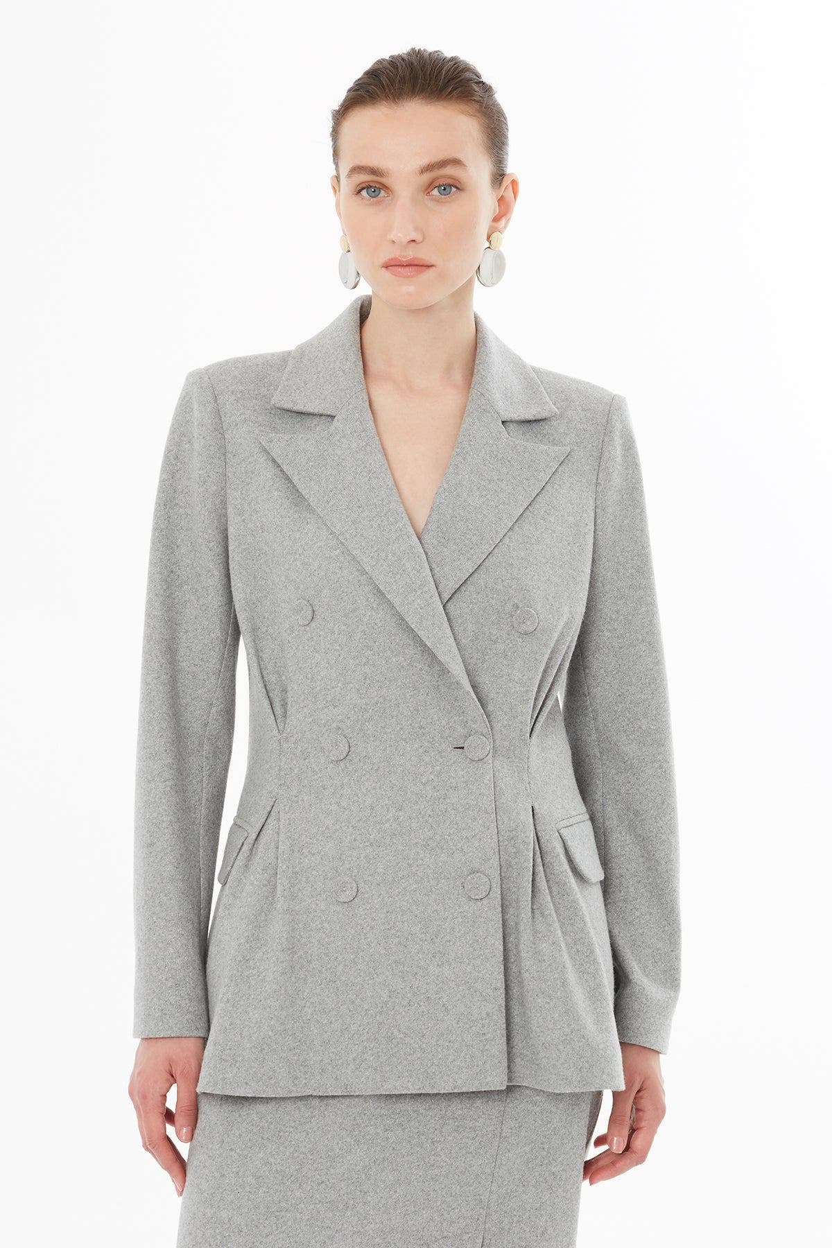 Gizia Double-breasted Notch Lapel Jacket In Gray