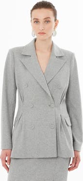 Gizia Double-Breasted Notch Lapel Tailored Wool Jacket