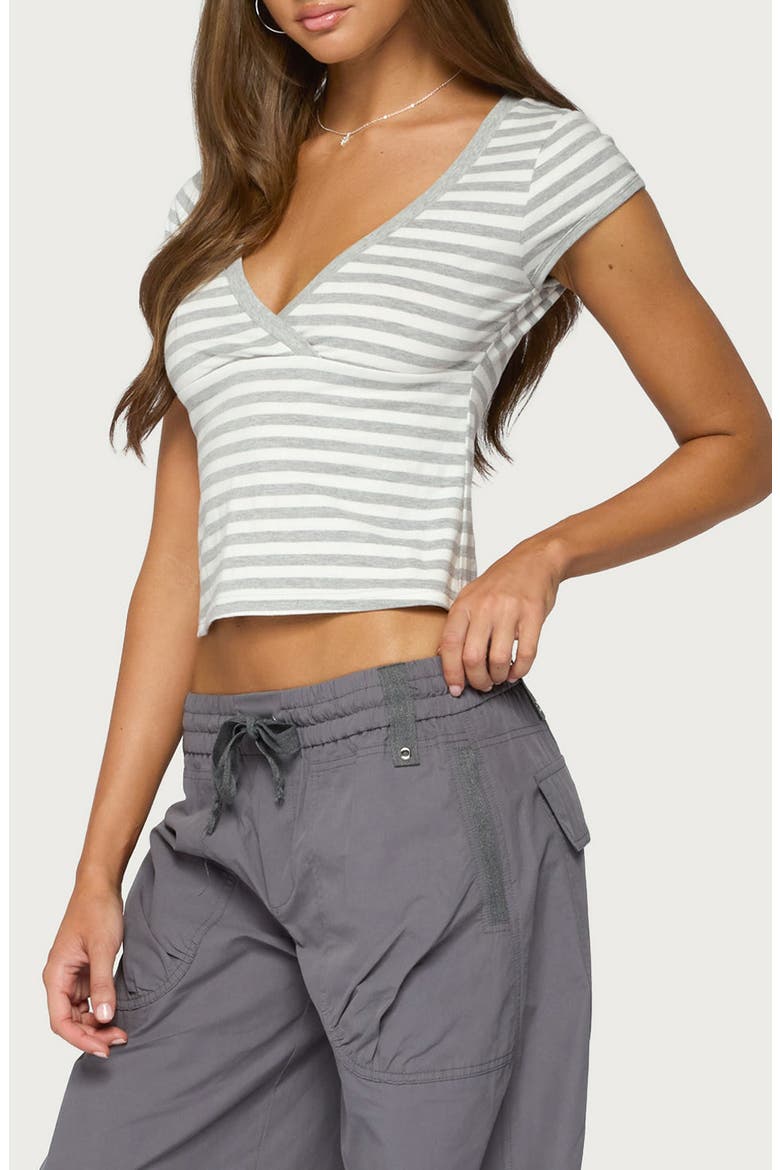 Laia Striped V-Neck T-Shirt, Alternate, color, GRAY-MELANGE-AND-WHITE