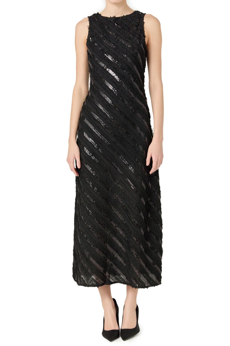 Sequin Stripe Sleeveless Maxi Dress, Alternate, color, BLACK