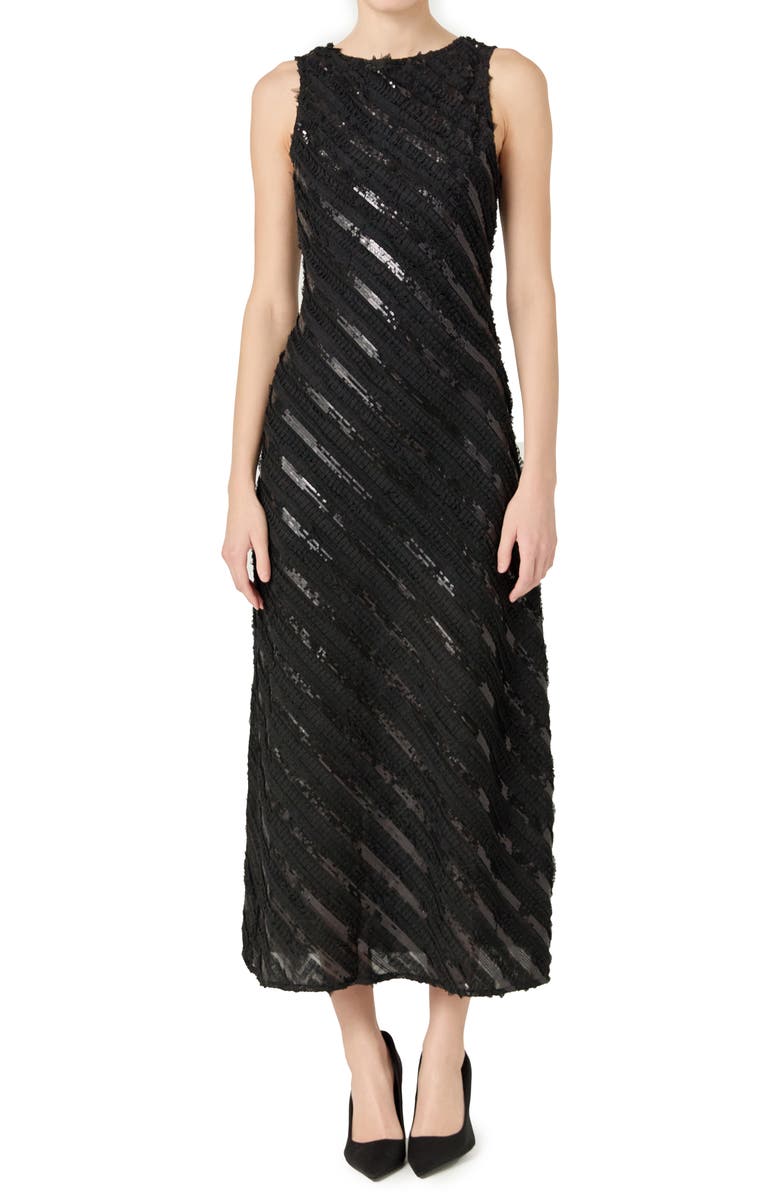 Endless Rose Sequin Stripe Sleeveless Maxi Dress, Alternate, color, Black
