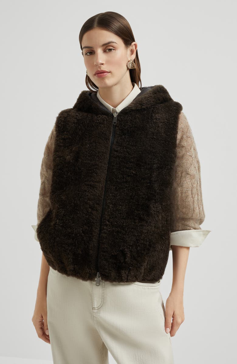 Brunello Cucinelli Hooded sweater vest, Alternate, color, Rust Brown