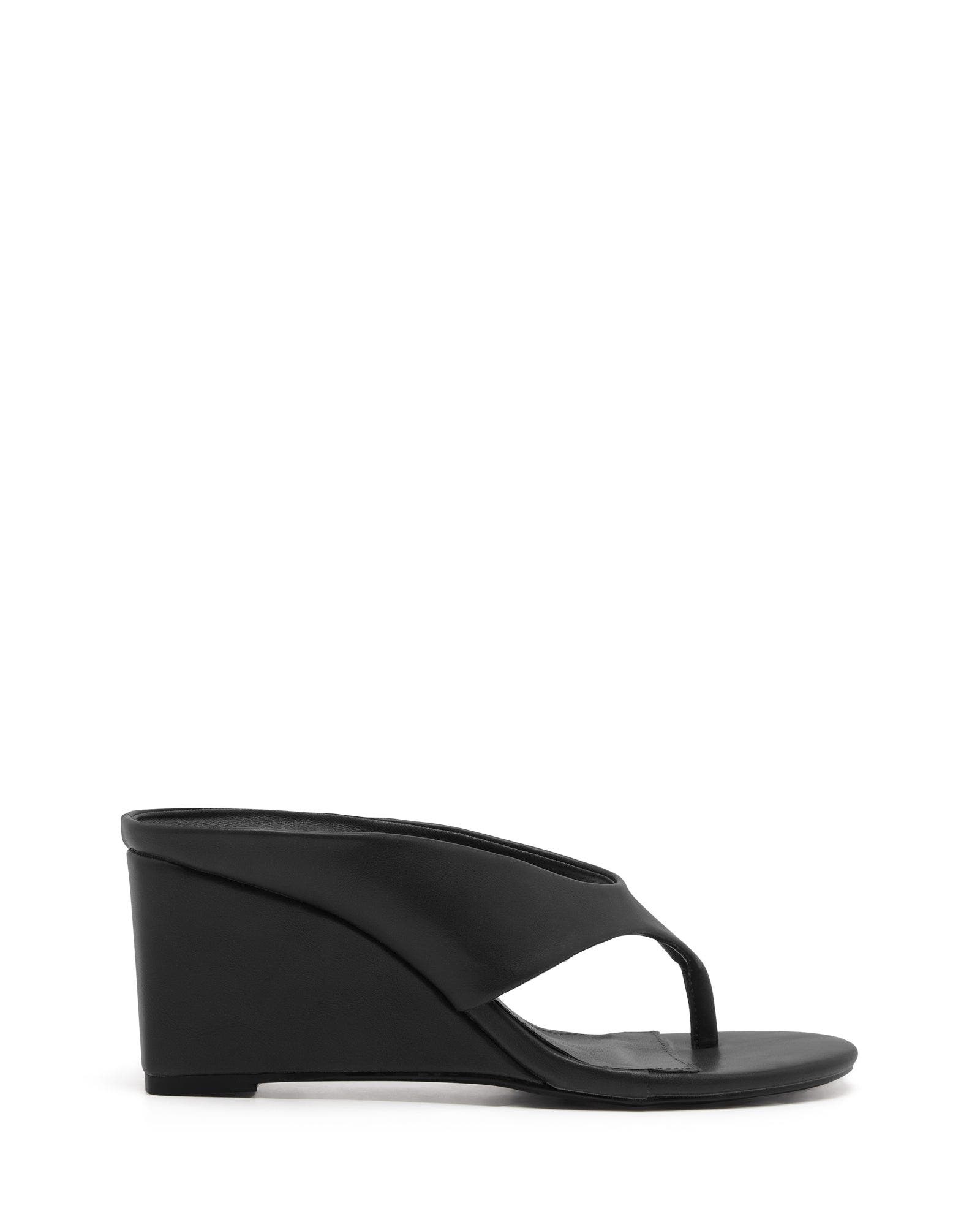 Therapy Australia Sera Round Toe Wedge Thong Heel, Alternate, color, Black Smooth Pu