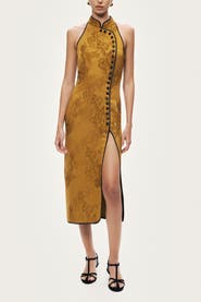 Nocturne High-Neck Button-Detail Midi Dress