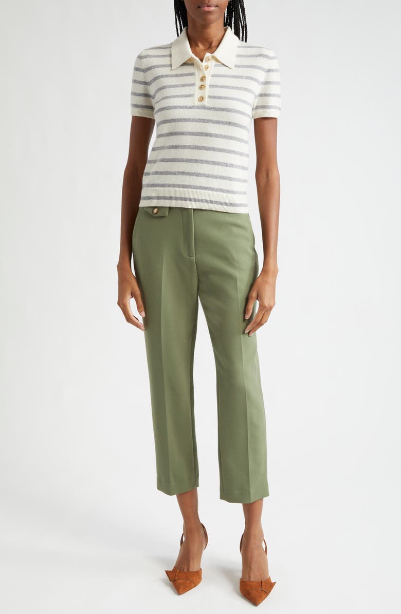 Veronica Beard Brandt Stripe Cashmere Polo Sweater, Alternate, color, Ivory Heather Grey