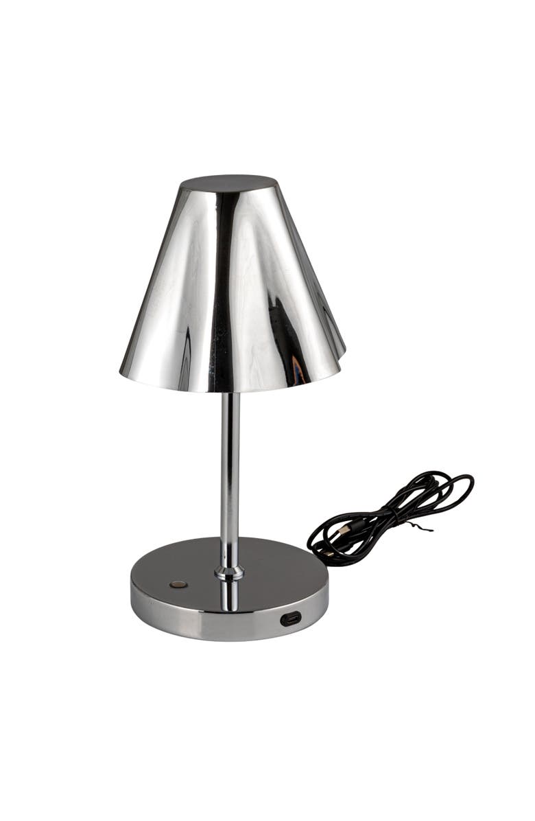 Storied Home Metal LED Rechargeable Table Lamp with Touch Sensor, Silver Finish, Main, color, Chrome