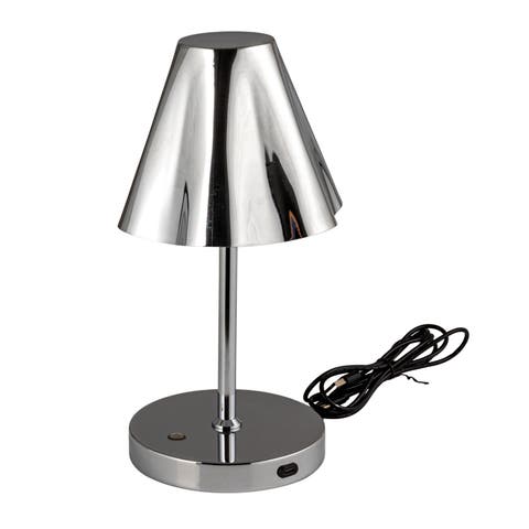 Metal LED Rechargeable Table Lamp with Touch Sensor, Silver Finish