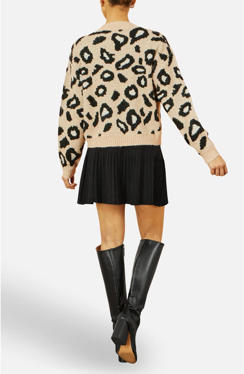 Yumi Animal Print Intarsia Tie Front Cardigan, Alternate, color, Beige