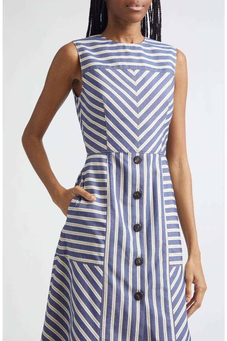 Stripe A-Line Cotton Midi Dress, Alternate, color, BLUE MULTI