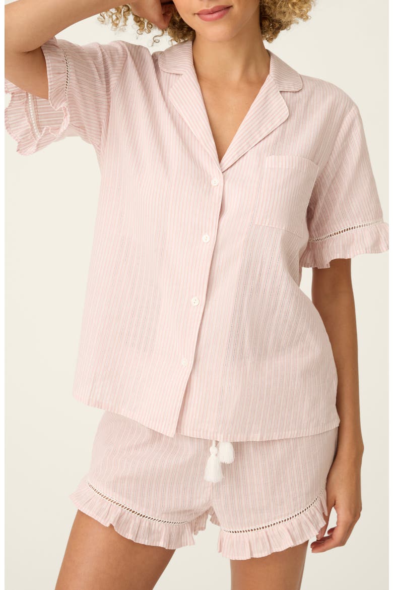 On Cloud Nine Ruffle Trim Cotton Button-Up Pajama Shirt, Main, color, SILVER ROSE