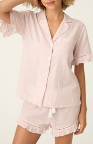 PJ Salvage On Cloud Nine Ruffle Trim Cotton Button-Up Pajama Shirt