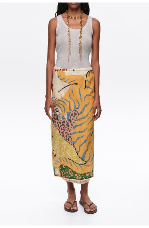 Patchwork Linen Sarong Skirt