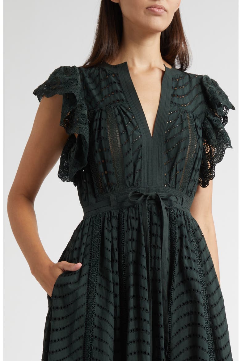Olga Flutter Sleeve Midi Dress, Alternate, color, CYPRESS