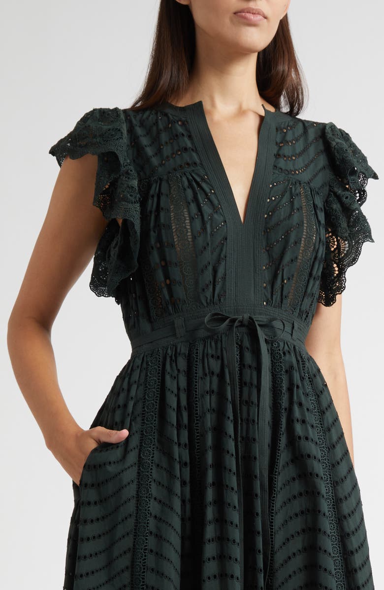 Ulla Johnson Olga Flutter Sleeve Midi Dress, Alternate, color, Cypress