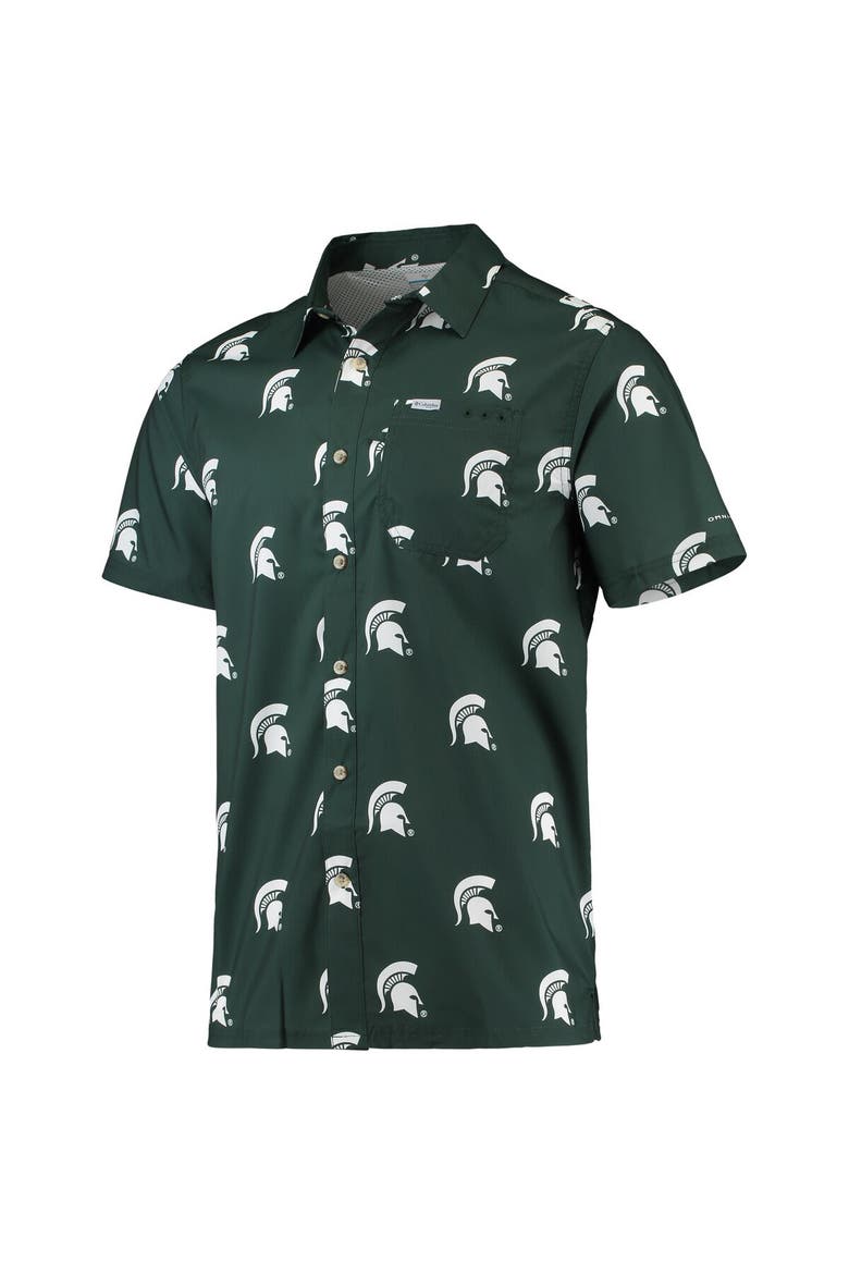 Men's Columbia Green Michigan State Spartans Super Slack Tide Omni-Shade Button-Up Shirt, Alternate, color, Green