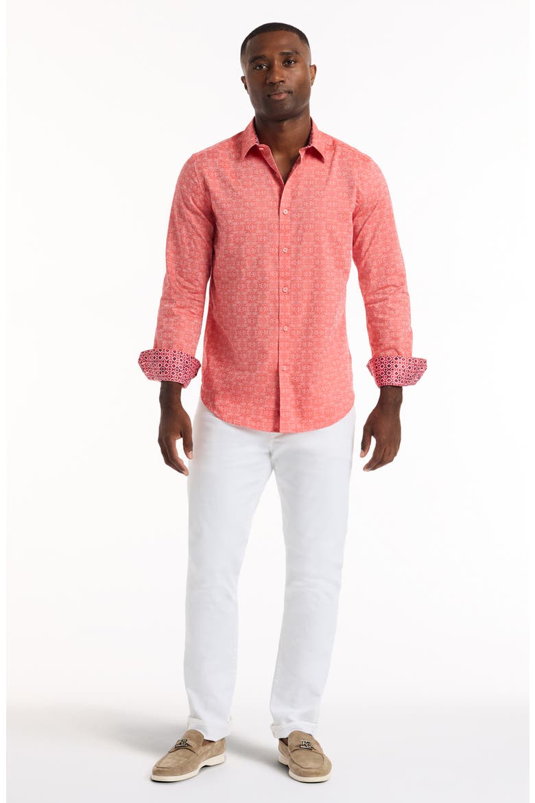 Stellman Cotton Button-Up Shirt, Alternate, color, CORAL