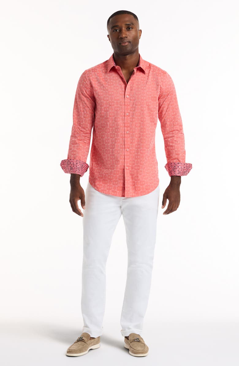 Robert Graham Stellman Cotton Button-Up Shirt, Alternate, color, Coral