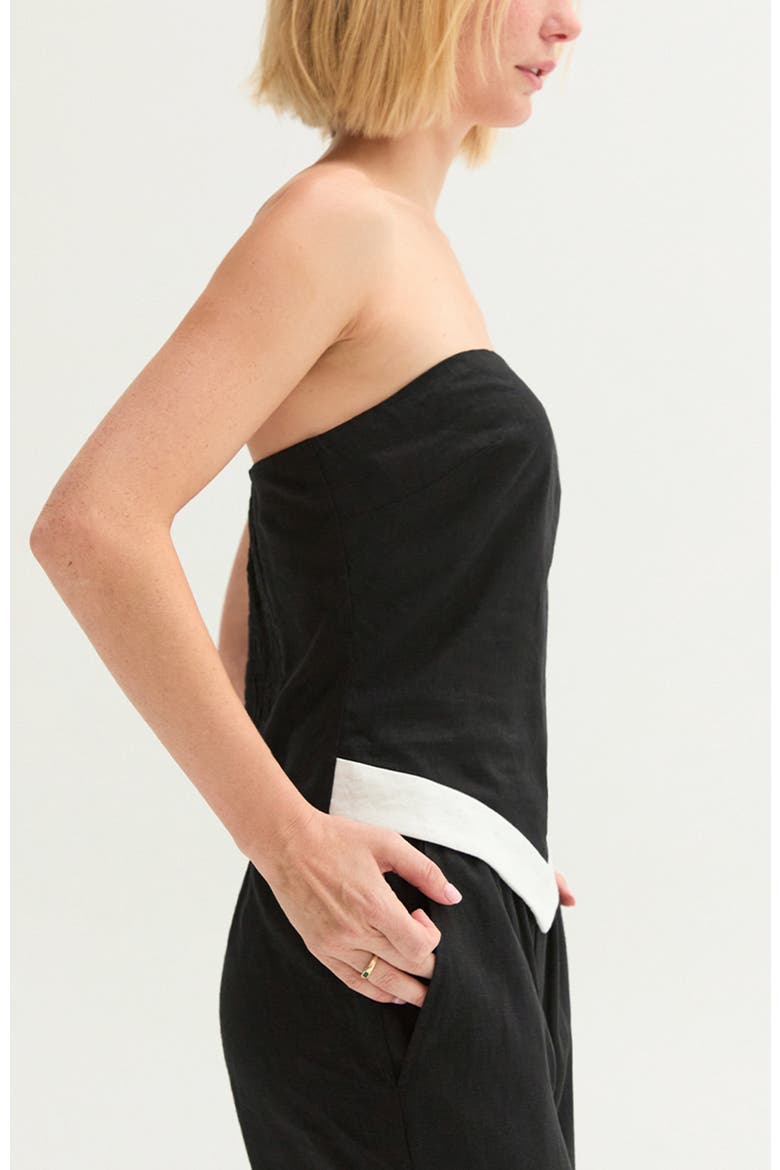 Asymmetric Hem Linen Blend Tube Top, Alternate, color, Black/White