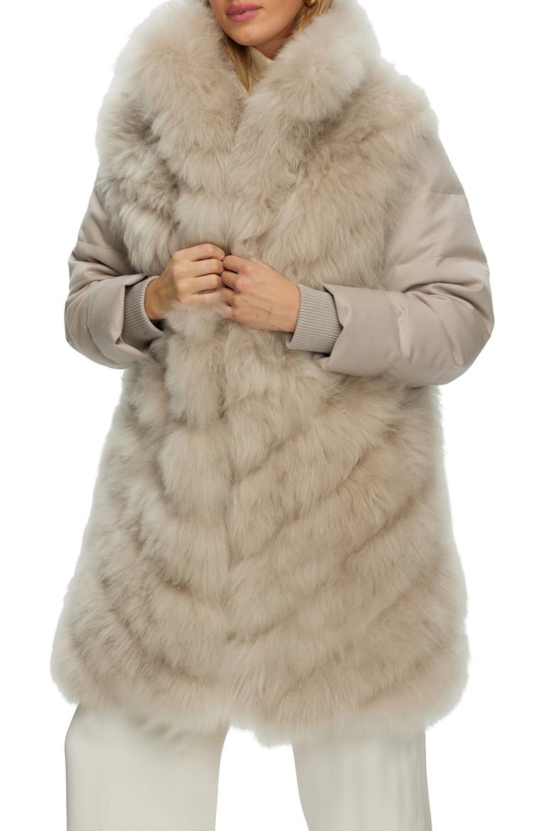 Genuine Shearling Diagonal Stroller with  Cashmere Back And Sleeves, Alternate, color, LIGHT BEIGE/LIGHT BEIGE