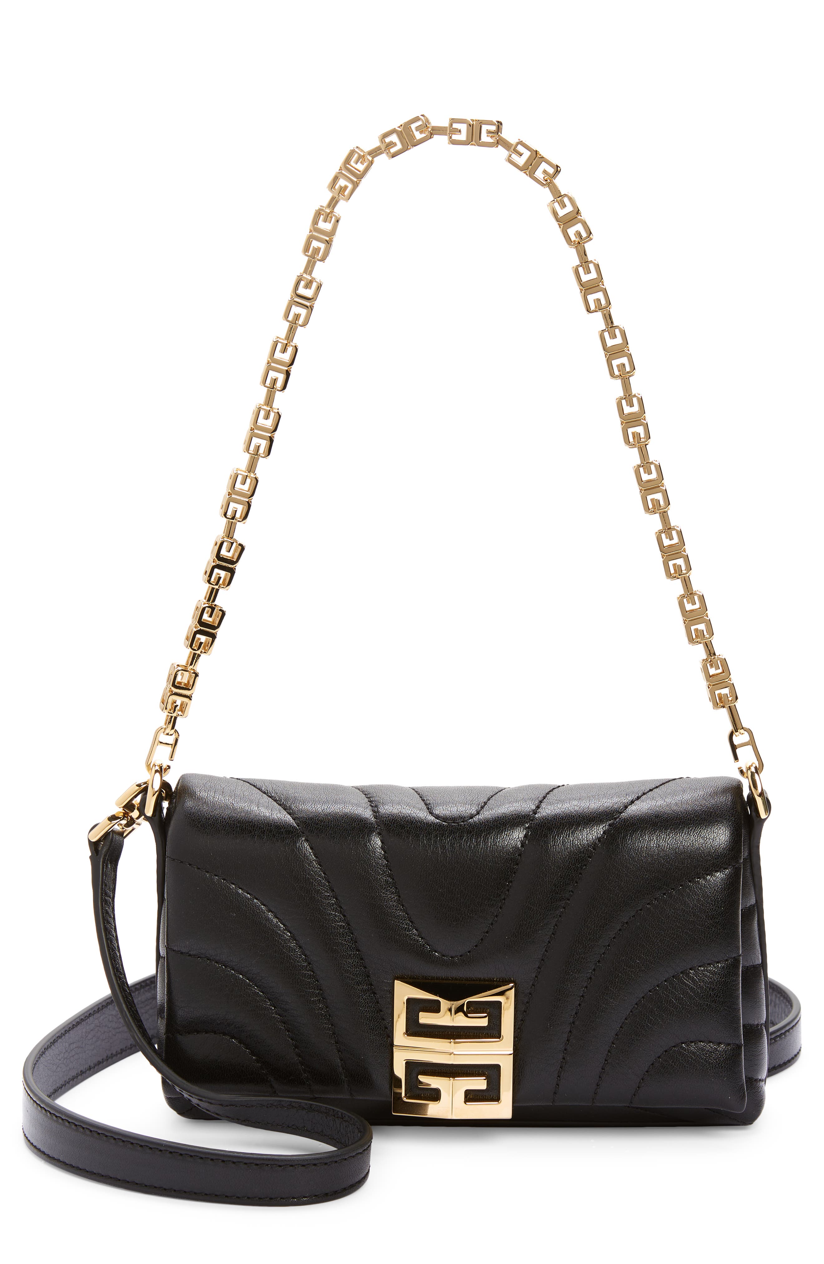 Micro 4G Soft Quilted Metallic Leather Crossbody Bag, Main, color, BLACK
