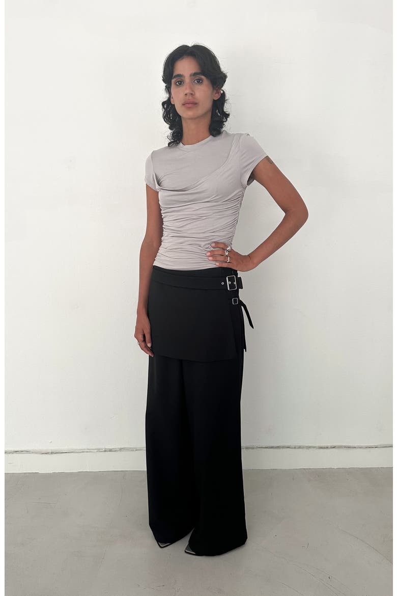 Lelia Layered Skirt Trousers, Alternate, color, Black