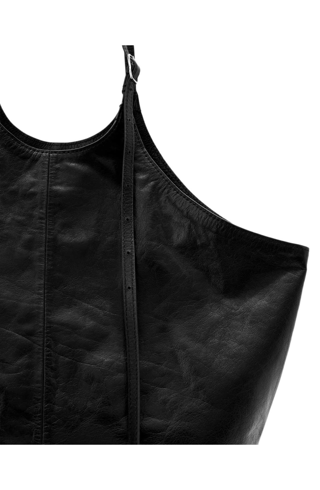 Siloh Overspill Leather Tote, Alternate, color, BLACK