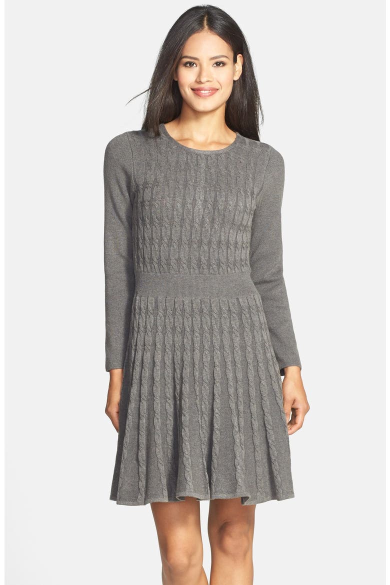 Cable Knit Sweater Dress, Main, color, GREY