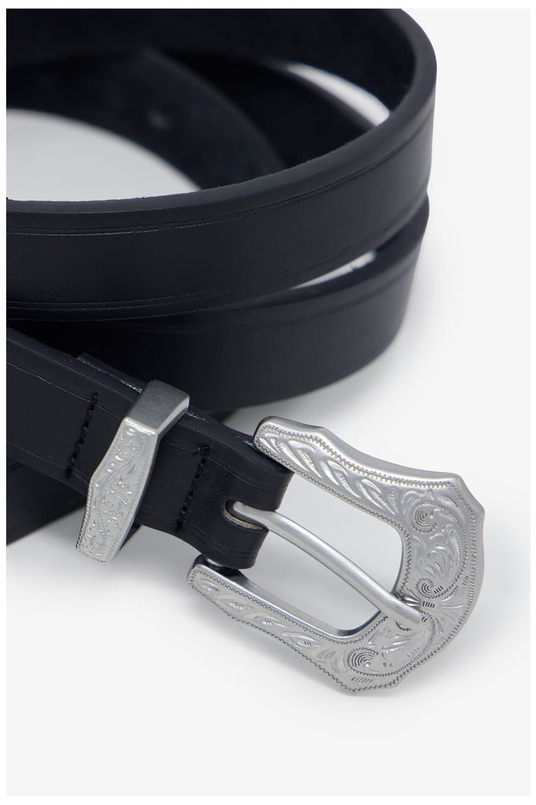 Slim Western Leather Belt, Alternate, color, BLACK