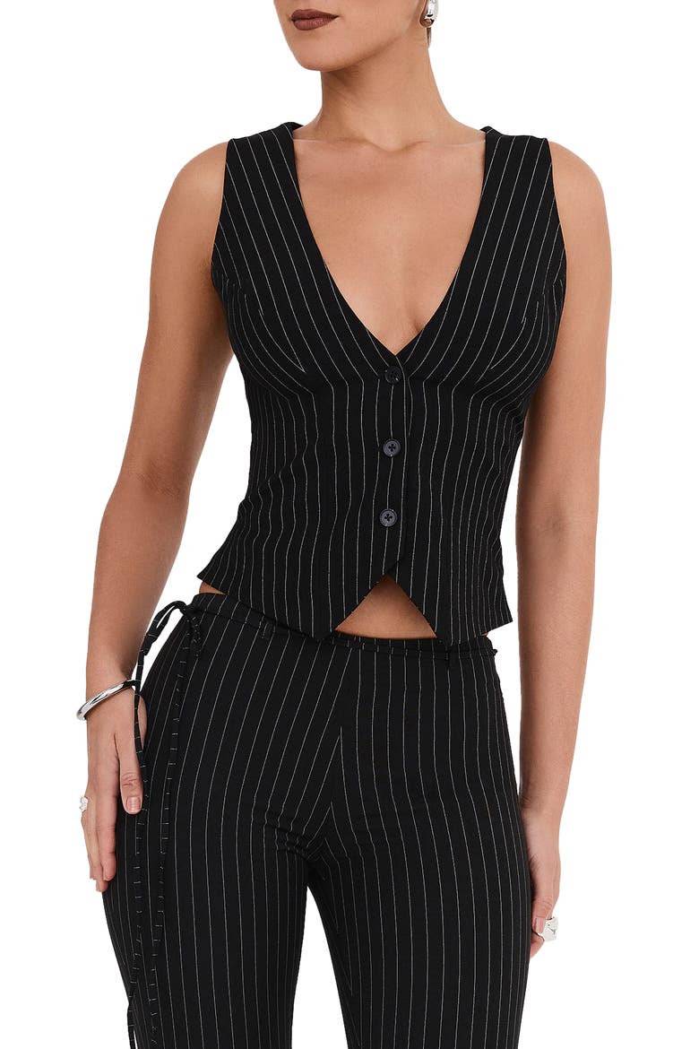 Pinstripe Waistcoat, Main, color, BLACK