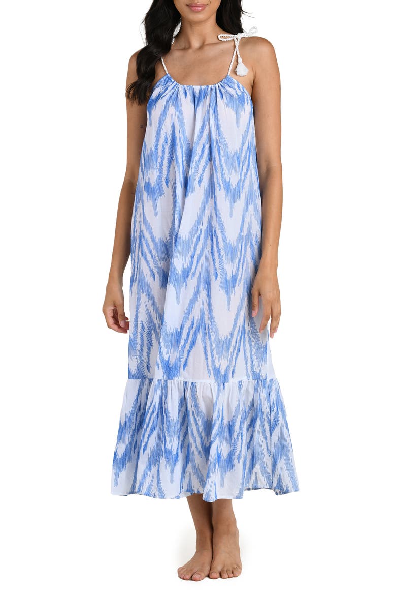 Tidal Wave Tie Shoulder Cover-Up Maxi Dress, Main, color, LAPIS
