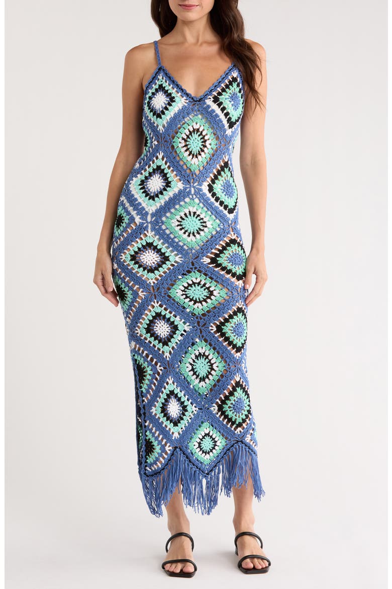 Crochet Maxi Cover-Up Dress, Main, color, BLUE MULTI