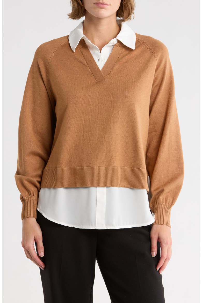Mixed Media Sweater, Main, color, CAMEL/ IVORY