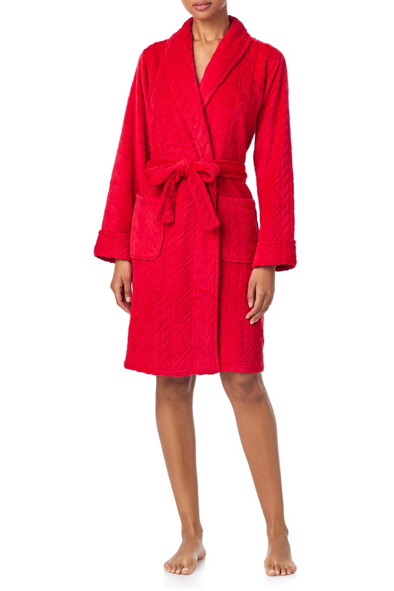 Fleece Monogram Robe, Main, color, RED