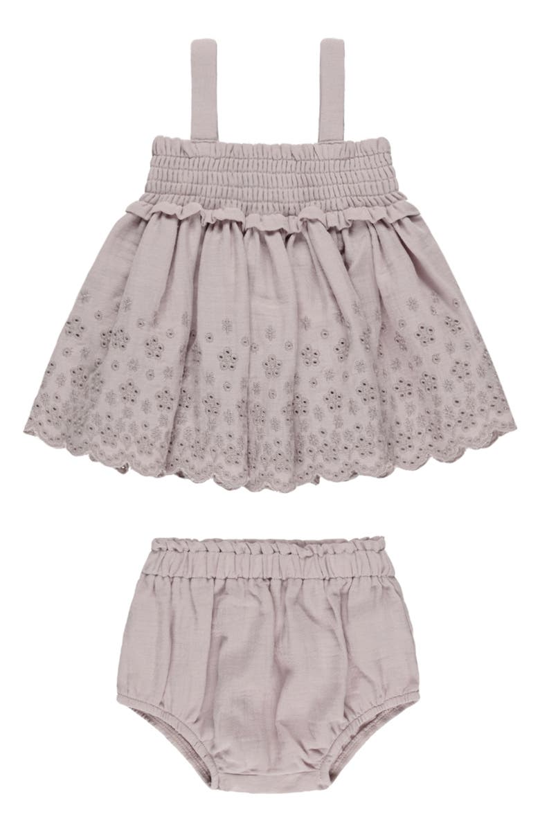 QUINCY MAE Embroidered Eyelet Organic Cotton Trapeze Top & Bloomers, Main, color,