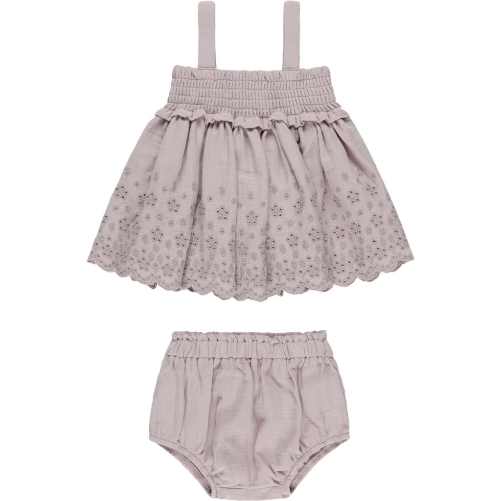 Quincy Mae Embroidered Eyelet Organic Cotton Trapeze Top & Bloomers In Lavender