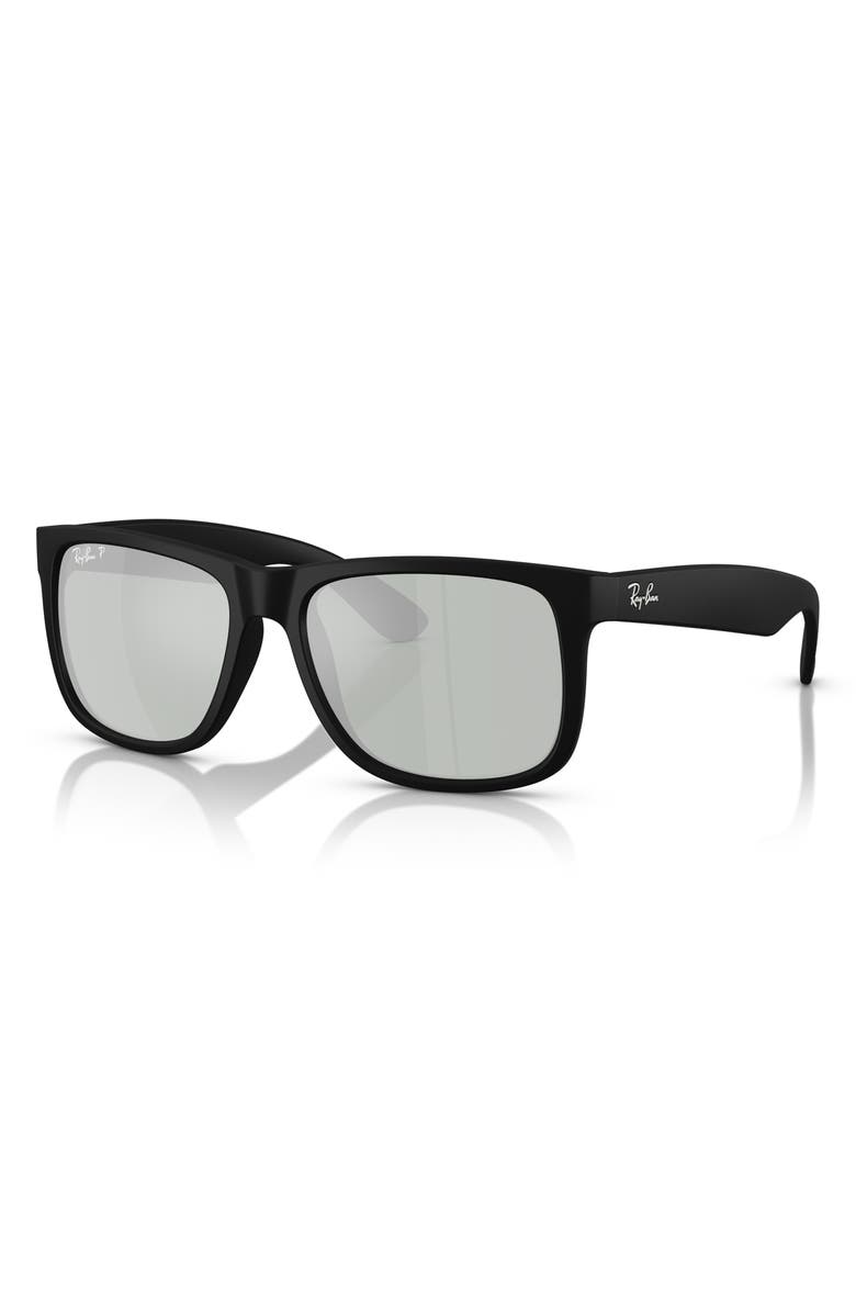 Ray-Ban 54mm Polarized Square Sunglasses, Alternate, color, Rubber Black Green Silver Pol