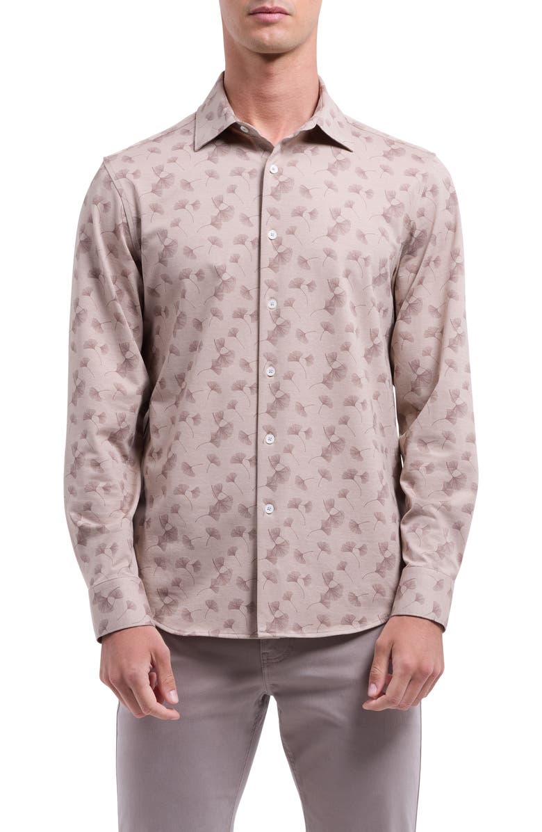 Bugatchi James OoohCotton<sup>®</sup> Floral Twill Button-Up Shirt, Main, color, Sand