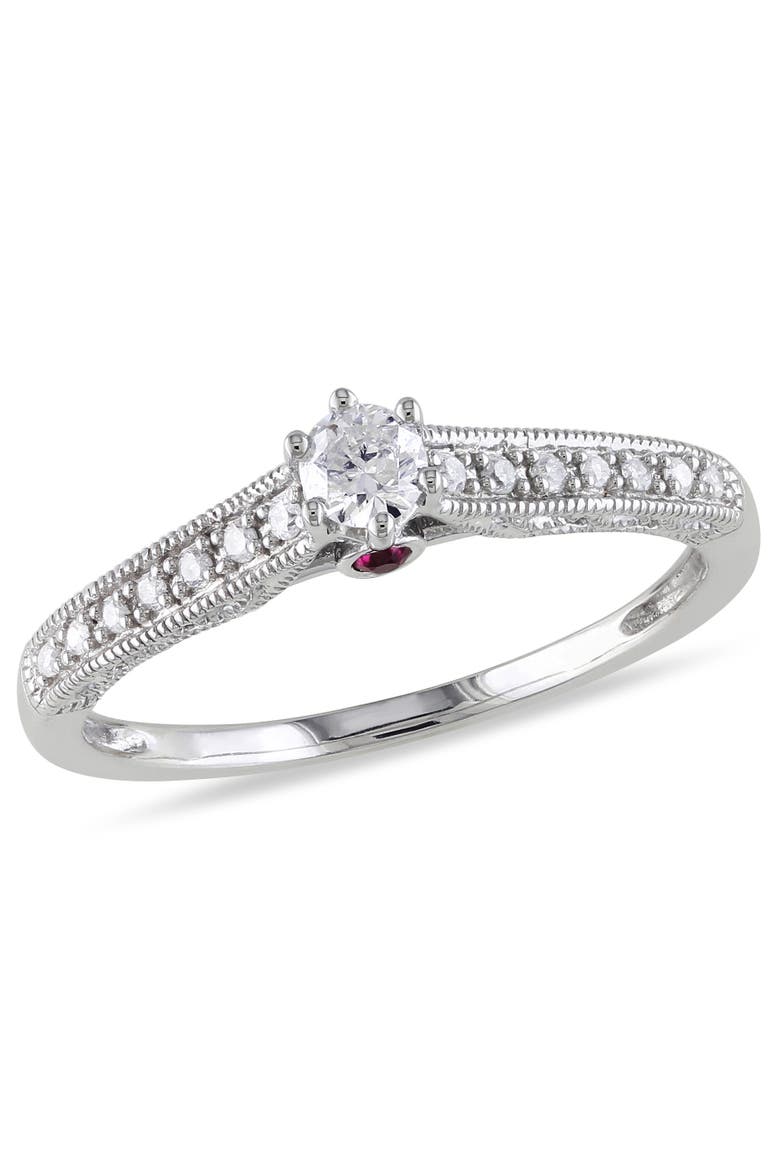 Diamond & Pink Sapphire Accent Engagement Ring 14k, Main, color, 14k White Gold