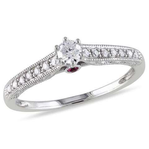 Diamond & Pink Sapphire Accent Engagement Ring 14k