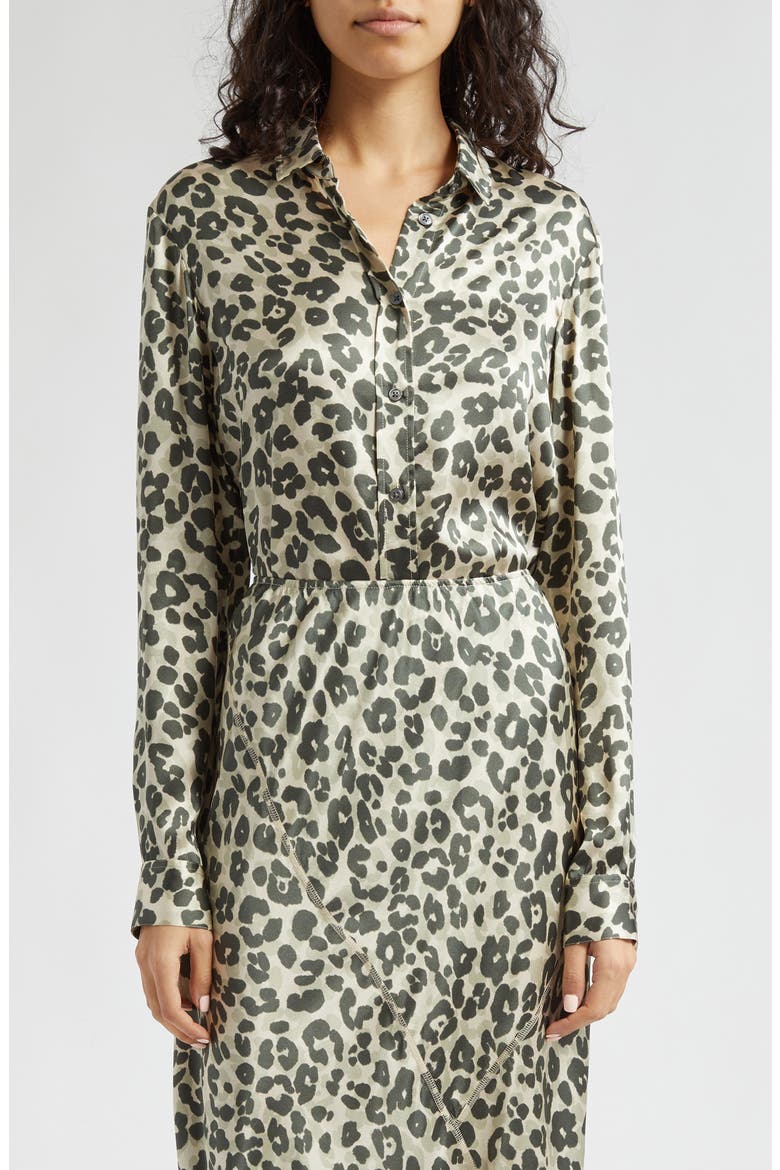 Leopard Print Silk Charmeuse Button-Up Shirt, Main, color, LEOPARD PRINT