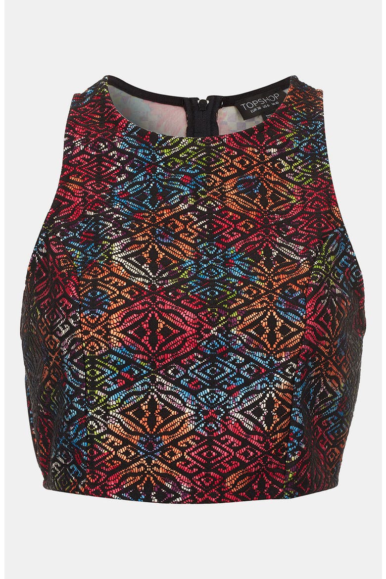 Lace & Floral Print Crop Top, Main, color, PINK MULTI