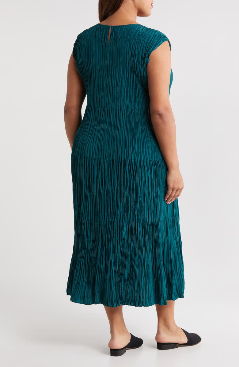 Eileen Fisher Tiered Pleated Silk Midi Dress, Alternate, color, Aegean