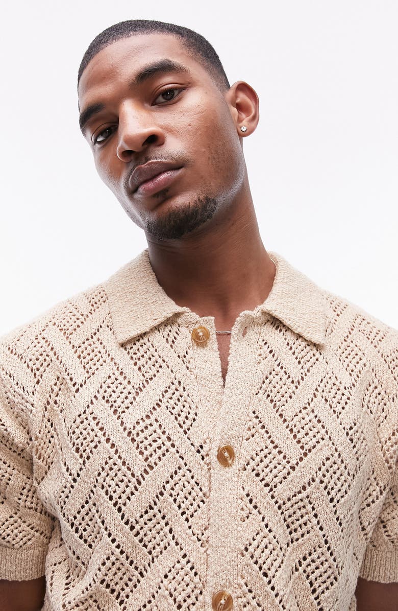 Topman Open Stitch Cotton Blend Button-Up Shirt, Alternate, color,