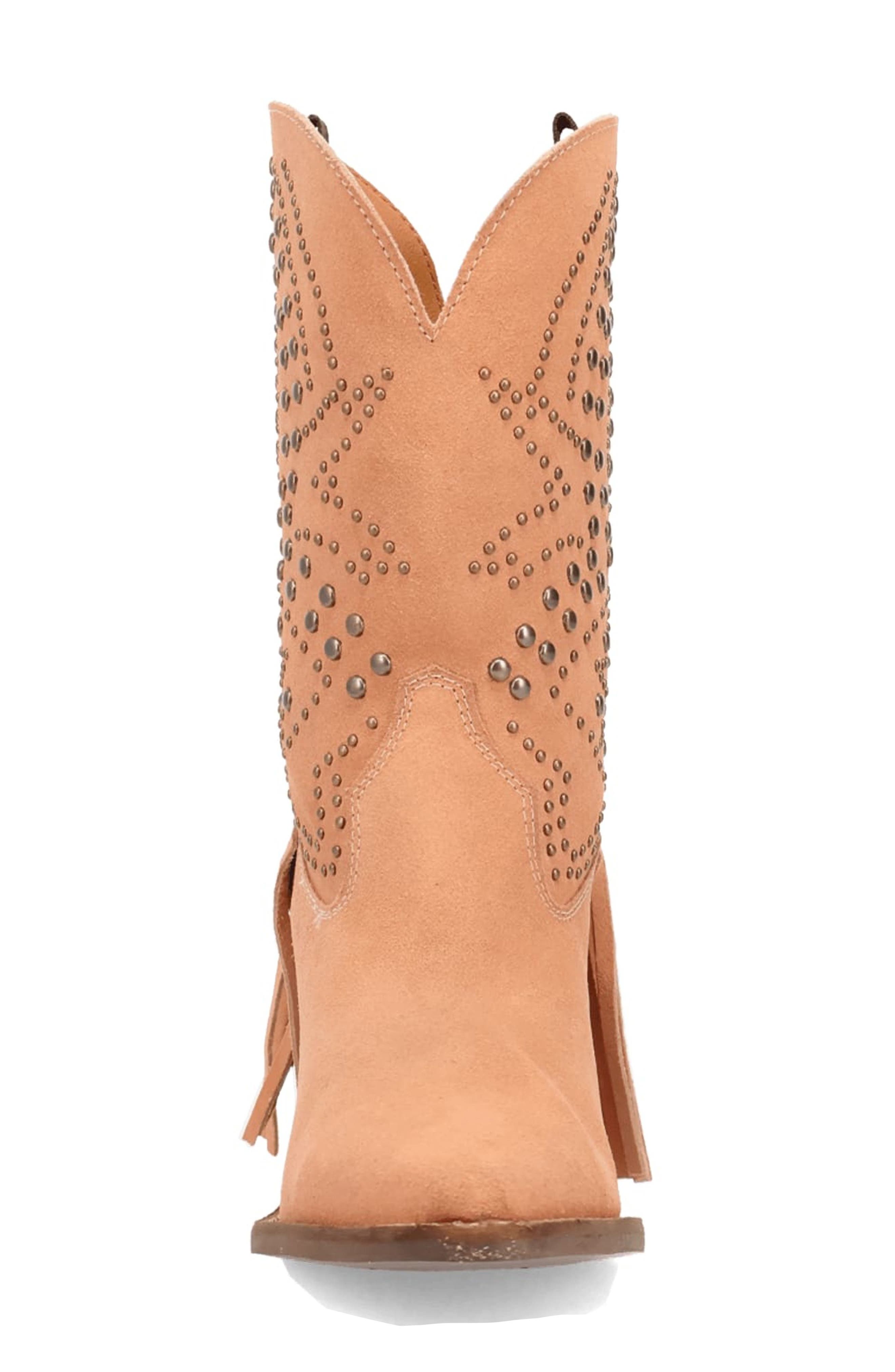 Star Power Fringe & Stud Western Boot, Alternate, color, PEACH